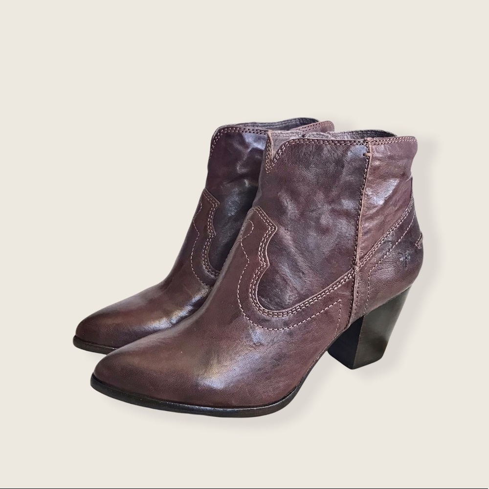 Frye Renee Seam Brown Leather Short Ankle Bootie - Picture 10 of 14
